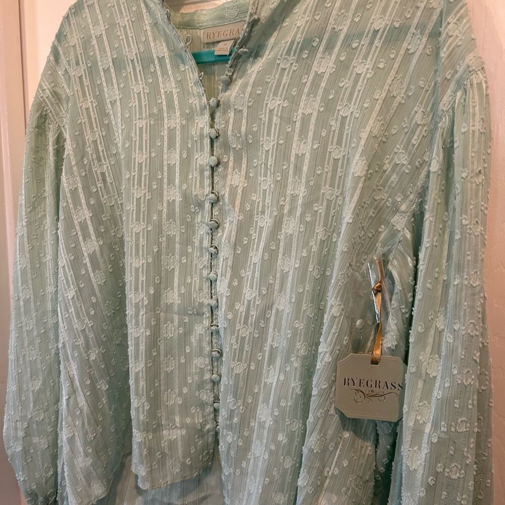NEW Ryegrass Mint Textured Button-up Blouse NWT - Size Medium